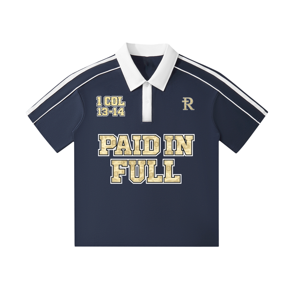 PAID IN FULL boxy polo w/ stripes