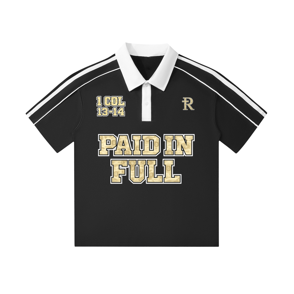 PAID IN FULL boxy polo w/ stripes