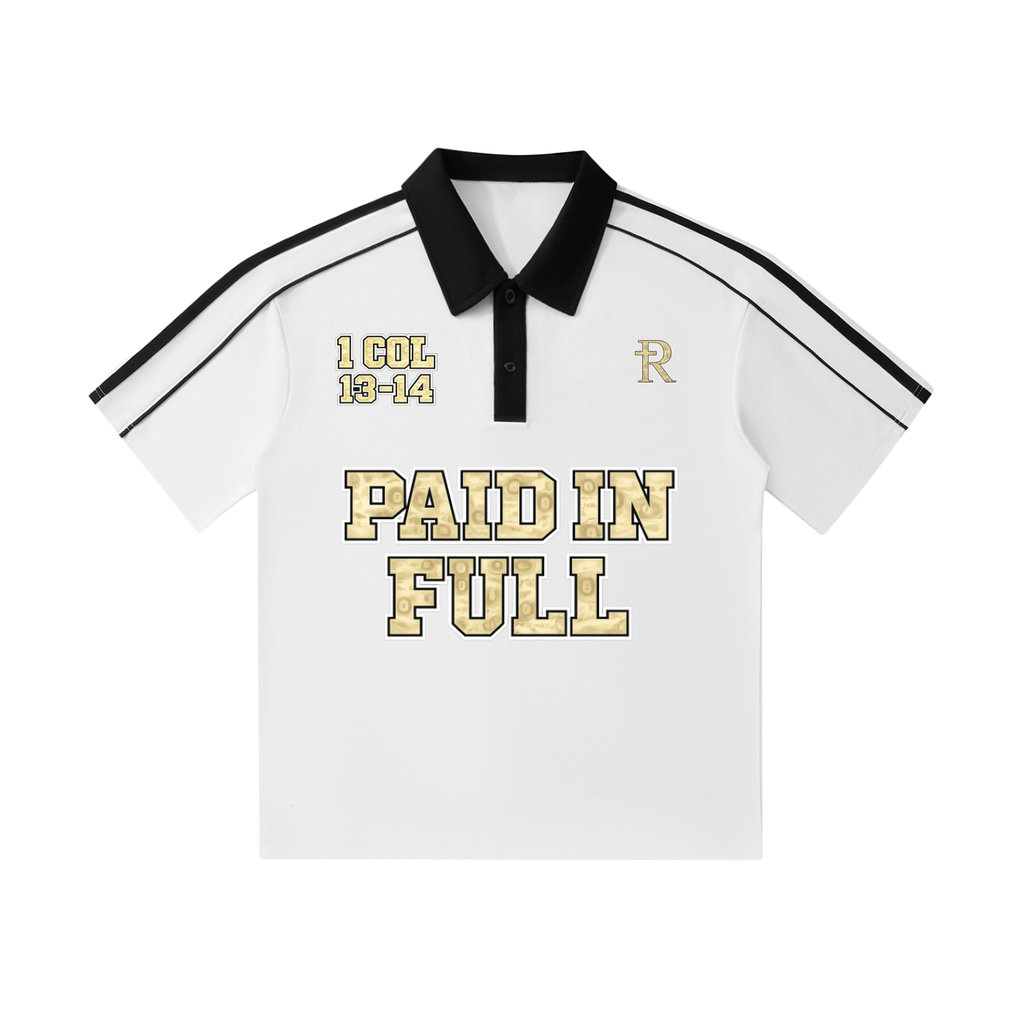 PAID IN FULL boxy polo w/ stripes
